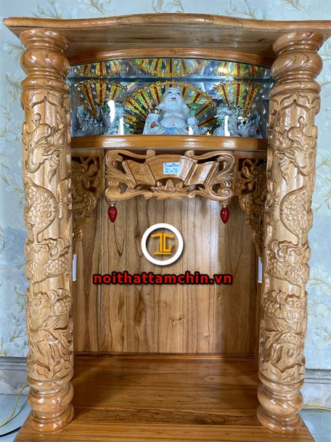 Bàn thờ ông địa gỗ xoan hộp đèn 60x60x98 (Ngang x Sâu x Cao)